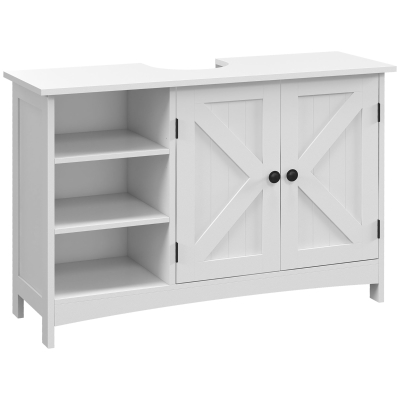 kleankin Móvel para Lavatório Pousar de Madeira com 1 Armário 3 Prateleiras Abertas e Prateleira Ajustável 90x30x60 cm Branco
