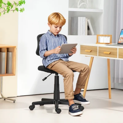 HOMCOM Silla de Oficina sin Brazos Silla de Escritorio Giratoria con Respaldo de Malla Transpirable Altura Ajustable Negro