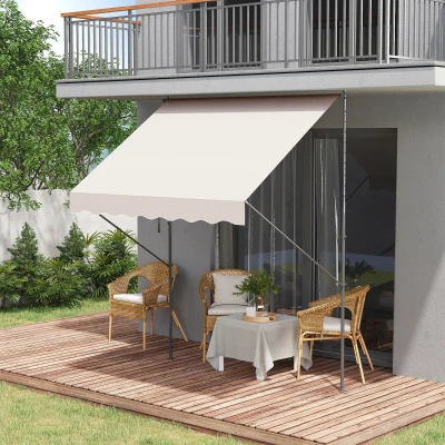 Outsunny Toldo Manual Retrátil Ajustável 200x170x200-290 cm com Manivela Proteção Solar UV40+ para Varanda Jardim Creme