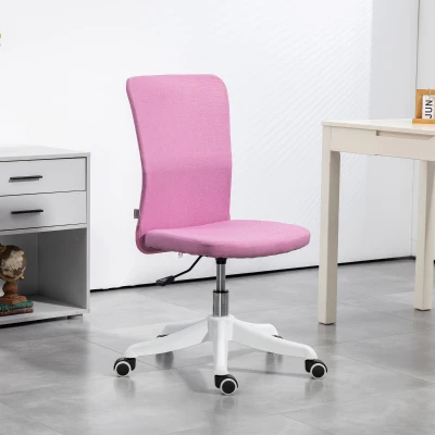 HOMCOM Cadeira de Escritório sem Apoio para os Braços Estofada em Linho Sintético com Altura Ajustável 53x43x85-93 cm Rosa
