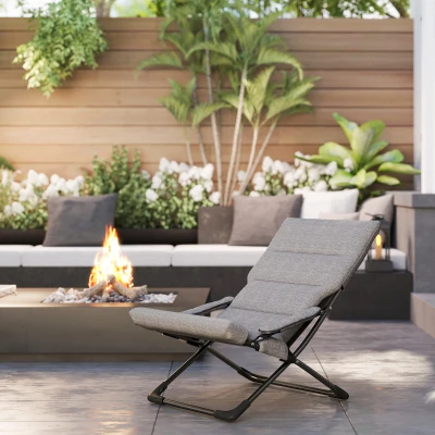 Outsunny Chaise Pliante Camping avec Coussin Rembourré Gris