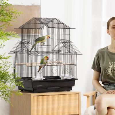 PawHut Metal Bird Cage with Swing Perch 50.5x40cm Black