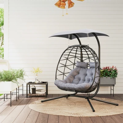 Outsunny Sedia a dondolo in rattan 170cm x 100cm x 185cm Grigio scuro