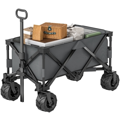 Outsunny Chariot Pliable 70kg Poignée Télescopique Gris Foncé