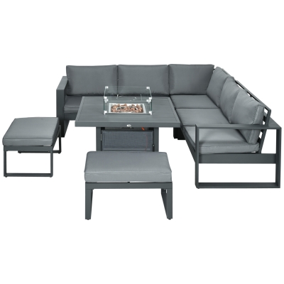 Outsunny 6-Piece Aluminium Garden Sofa Set with Fire Pit Grey