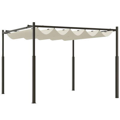 Outsunny Gazebo Pergola 4x4 m con Tetto Retrattile Bianco Crema