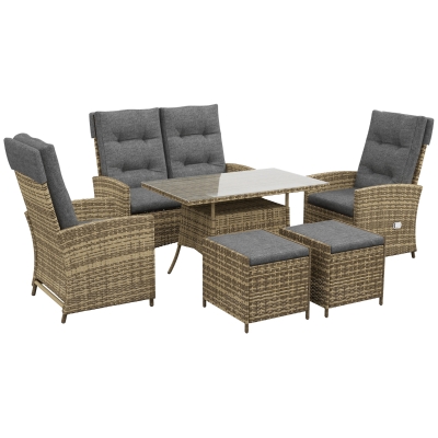 Outsunny Rattan Garden Set with Reclining Chairs Grey