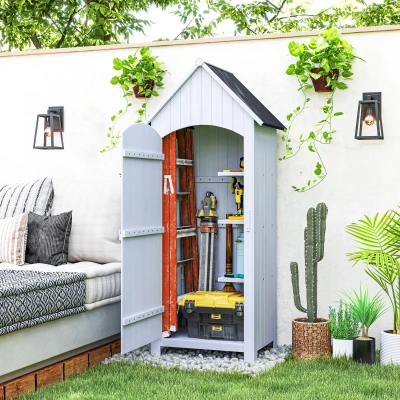 Outsunny Armoire Jardin Bois Blanc 3 Étagères Toit Pente
