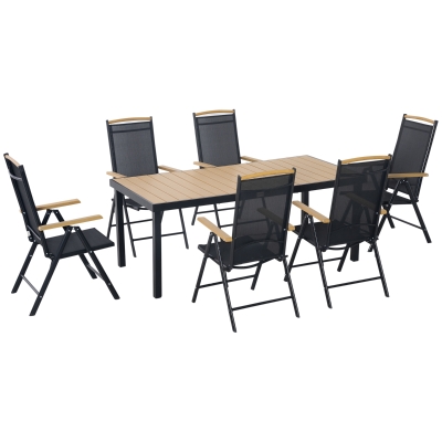 Outsunny Salon Jardin 6 Pers Aluminium Table 190cm Chaises Noires