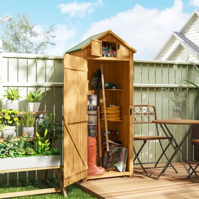 Outsunny Vertical Utility Shed Wood Storage Cabinet 77x54cm Brown