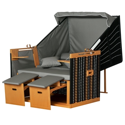 Outsunny Strandkorb für 2 Personen, inkl. Kissen, Nackenrolle und Fußstützen, wetterbeständig, hellgrau