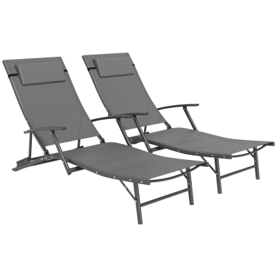 Folding Sun Loungers 64W x 154D x 87H cm Grey