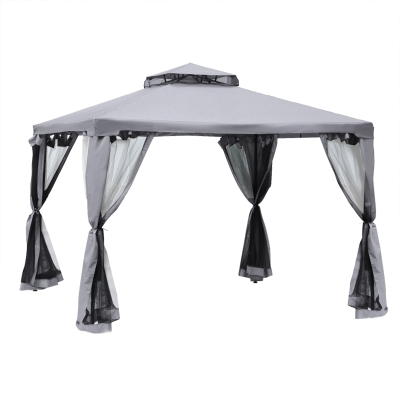 Outsunny Tonnelle 3x3m Double Toit Gris Clair avec Moustiquaires