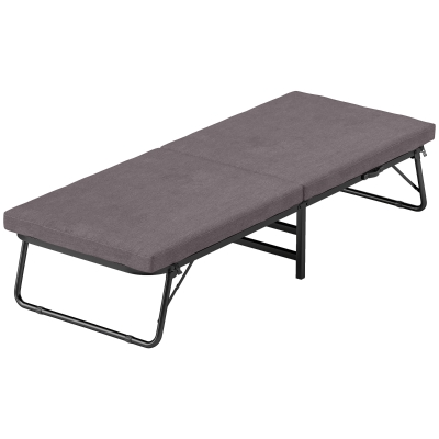 HOMCOM Cama Plegatín Plegable 70x180 cm con Colchón de Espuma Respaldo Ajustable en 5 Posiciones y Ruedas Carga 120 kg Marrón