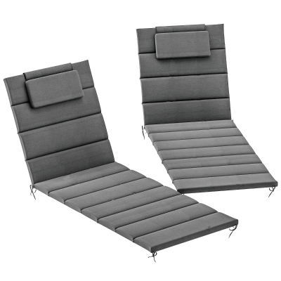 Outsunny Pack 2 Cojines para Tumbonas Plegables 203x66x3 cm con Reposacabezas y Correas de Sujeción Gris Oscuro
