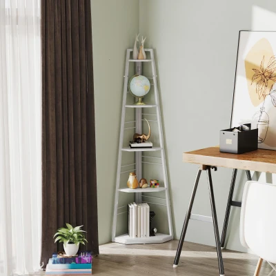 HOMCOM 5-Tier Corner Shelf White