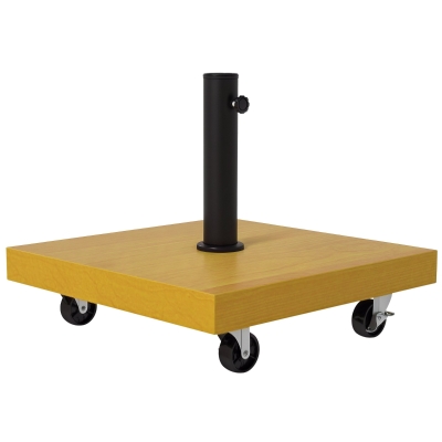 Outsunny Base per Ombrellone da 25kg in Metallo e Cemento con Ruote ed Effetto Legno, 45x45x36.5cm, Giallo