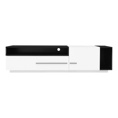 Modern High Gloss TV Stand with Drawer, White+Black