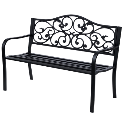 Outsunny Banc Jardin 3 Places Métal Noir Style Cosy