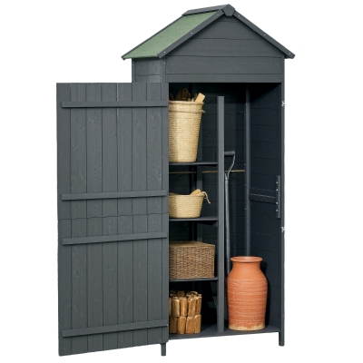Outsunny 4-Tier Wooden Garden Shed Utility Cabinet Grey