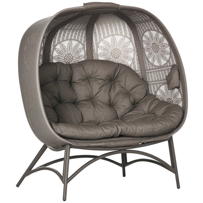 Outsunny Lettino da Giardino 2 Posti Tettuccio Decorato e Cuscino