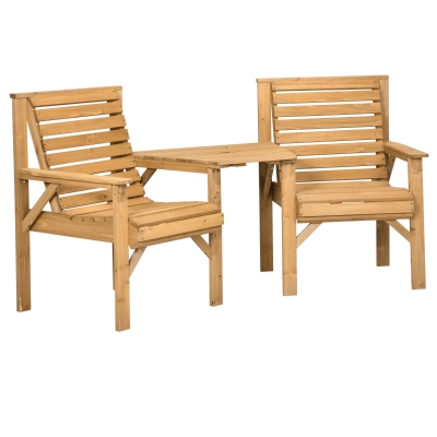 Outsunny Wooden Garden Love Seat Set 2-Seater Brown