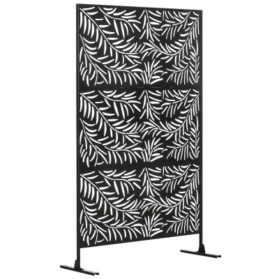 Outsunny Biombo Separador de Ambientes con Diseño de Hoja de Sauce Biombo para Exterior Jardín Patio Terraza 122x45x198 cm Negro