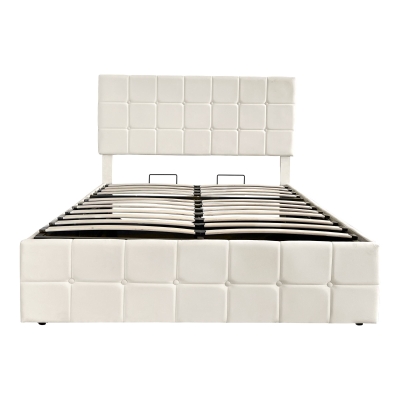 Velvet Double Bed with Hydraulic Storage, Beige