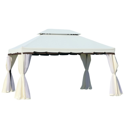 Outsunny Tonnelle de jardin extérieur 4 x 3 m barnum double toit tente de réception avec parois et moustiquaires blanc