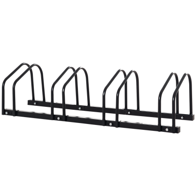 HOMCOM Estacionamento para 4 Bicicletas Suporte de Aço para Estacionar Bicicletas no Chão para Interior e Exterior 110x33x27 cm Preto