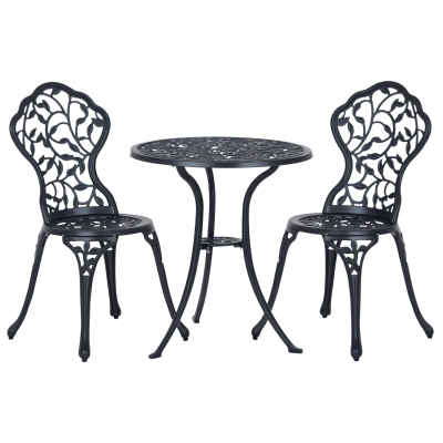 Outsunny 3 Pcs Aluminium Bistro Set Dining Table Chairs Black