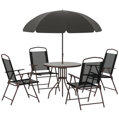 Outsunny Salon Jardin 6pcs Table Ronde Chaises Parasol Noir