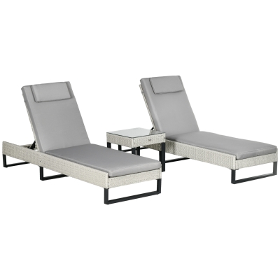 Outsunny 3-piece Rattan Sun Lounger Set Light Grey