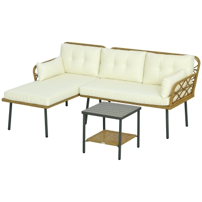 Outsunny Set da Giardino Rattan PE Chaise Longue, Divano e Tavolo