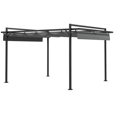 Outsunny Cenador de Jardín 3x4 m con Techo Retráctil de Poliéster y 12 Orificios de Drenaje Pérgola para Terraza Gris Oscuro
