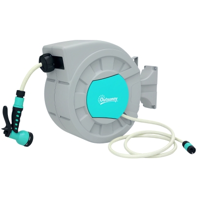 Outsunny Avvolgitubo Automatico 25+2m con Blocco e 7 Getti
