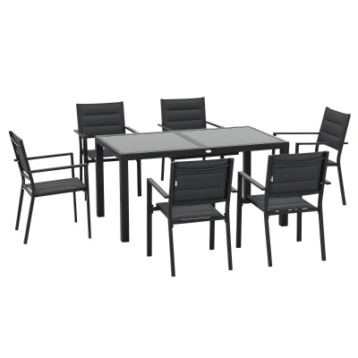 Outsunny Salon de jardin en aluminium et textilène table extensible 6 chaises empilables 6 personnes gris