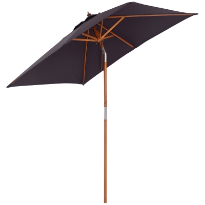 Outsunny Sombrilla de Jardín Rectangular 200x150x235 cm Inclinable con Anti-UV y Poste de Madera para Terraza Patio Gris Oscuro