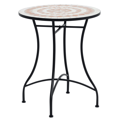 Outsunny Mesa de Jardín Redonda Mesa de Terraza Exterior Ø60x71 cm con Encimera de Mosaico Decorativo Carga 100 kg Mesa para Exterior Patio Naranja y Blanco