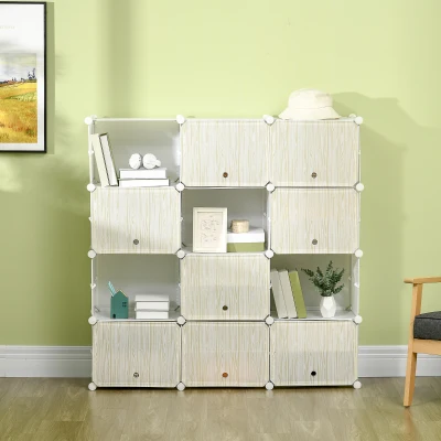HOMCOM Armario Modular de Plástico Armario Portátil con 12 Cubos Organizador de Zapatos 125x32x125 cm Blanco
