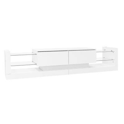 Open Glass Storage TV Stand with LED Lights, White