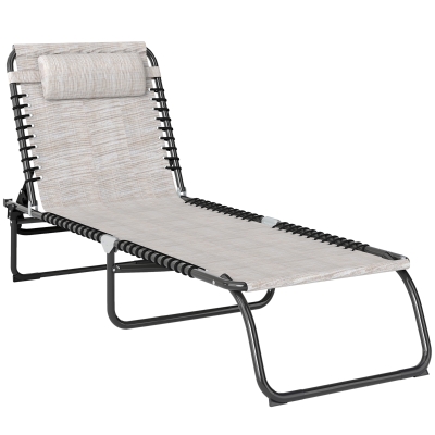 Outsunny Bain de Soleil transat Pliable Dossier inclinable Multi-Positions Acier thermoplastique Lacets élastiques Noir textilène crème