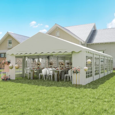 Outsunny Tenda para Eventos 12x6m Tenda de Jardim com 12 Paredes Laterais Amovíveis e 12 Janelas Impermeável Proteção UV  30+ Branco