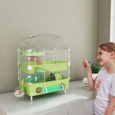 PawHut 3-Tier Hamster Cage with Wheel & Tubes Green 45x28x60cm