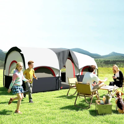 Outsunny Tenda de Campismo Familiar Tipo Túnel para 4-6 Pessoas Impermeável 3.000 mm Dobrável 435x251x195 cm Cinzento Escuro