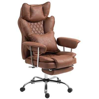 HOMCOM Leathaire Reclining Office Chair Lumbar Support Brown