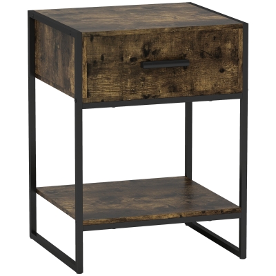 HOMCOM Modern Bedside Table Rustic Brown