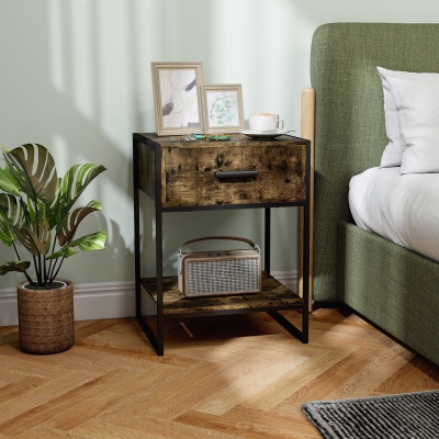HOMCOM Modern Bedside Table Rustic Brown