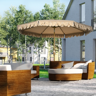 Outsunny Chapéu de Sol de Jardim Ø264x240 cm Chapéu de Sol de Exterior com Ângulo Ajustável Manivela para Pátio Terraço Caqui