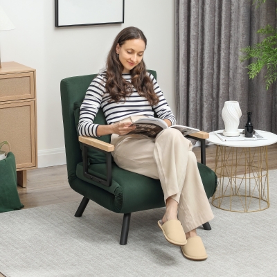 HOMCOM Velvet Single Chair Bed 4-in-1 with Pillow Green